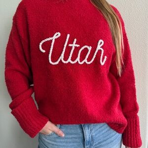 Utah Utes Hand Embroidered Oversized Sweater for those Chilly Utah days! MED